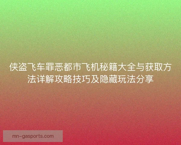 侠盗飞车罪恶都市飞机秘籍大全与获取方法详解攻略技巧及隐藏玩法分享