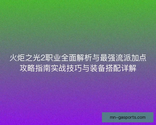 火炬之光2职业全面解析与最强流派加点攻略指南实战技巧与装备搭配详解